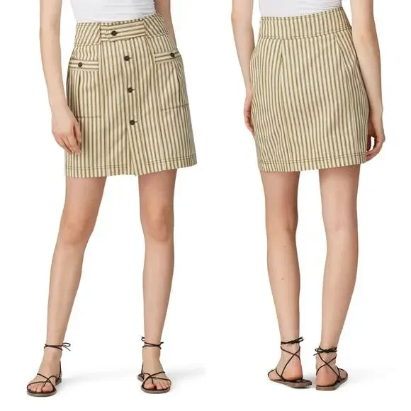 Mara Hoffman Lici Linen Skirt High Waisted Striped Button Front Size 2 Preowned - Picture 2 of 8